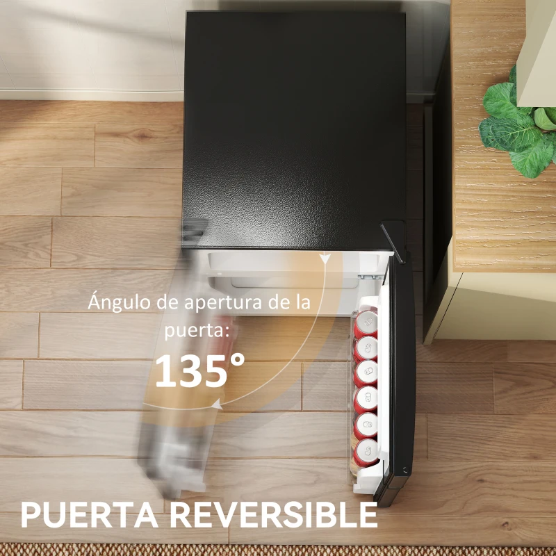 HOMCOM Mini Nevera Silenciosa 88 L Clase E Bajo Encimera Temperatura Regulable 5 Niveles Puerta Reversible Luz Interior Negro