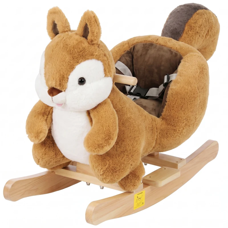 AIYAPLAY Dondolo per Bambini 1-3 Anni a Scoiattolo in Peluche, Suoni, Cintura di Sicurezza, Marrone