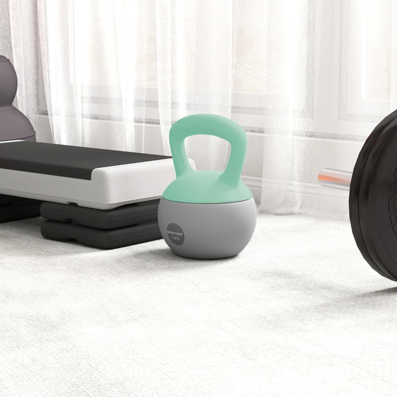 SPORTNOW Pesa Rusa 12 kg Kettlebell Relleno de Arena Metálica Mango Antideslizante para Entreno en Casa 21x21x30 cm Verde y Gris