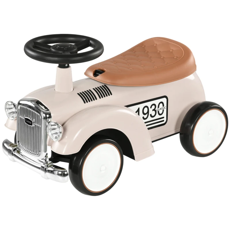 AIYAPLAY Coche Correpasillos para Bebés de 12 a 36 Meses con Bocina Compartimento de Almacenaje y Volante 58x27x35 cm Crema