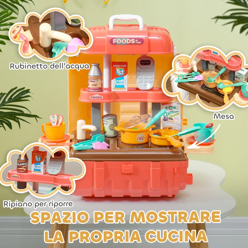 AIYAPLAY Gioco per Bambini 3 in 1 da 36 Pezzi con Tavolo per Posate, Tavolo da Pranzo e Trolley, in PP e ABS, 48x26x64 cm