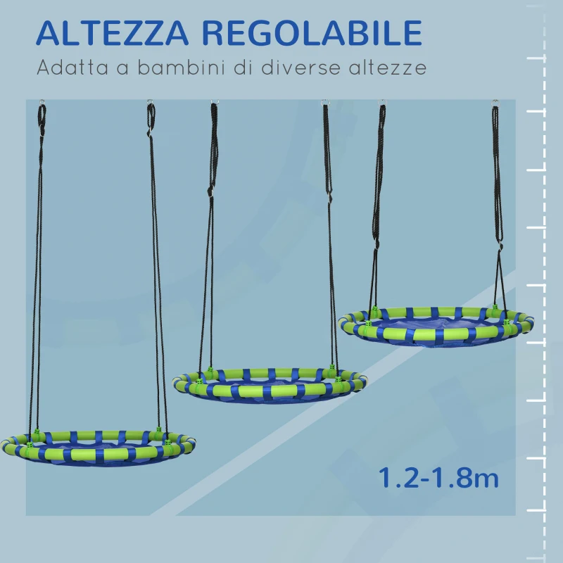 Outsunny Altalena per Bambini da 3-8 Anni da Giardino Ø100cm e Corde Regolabili, Blu