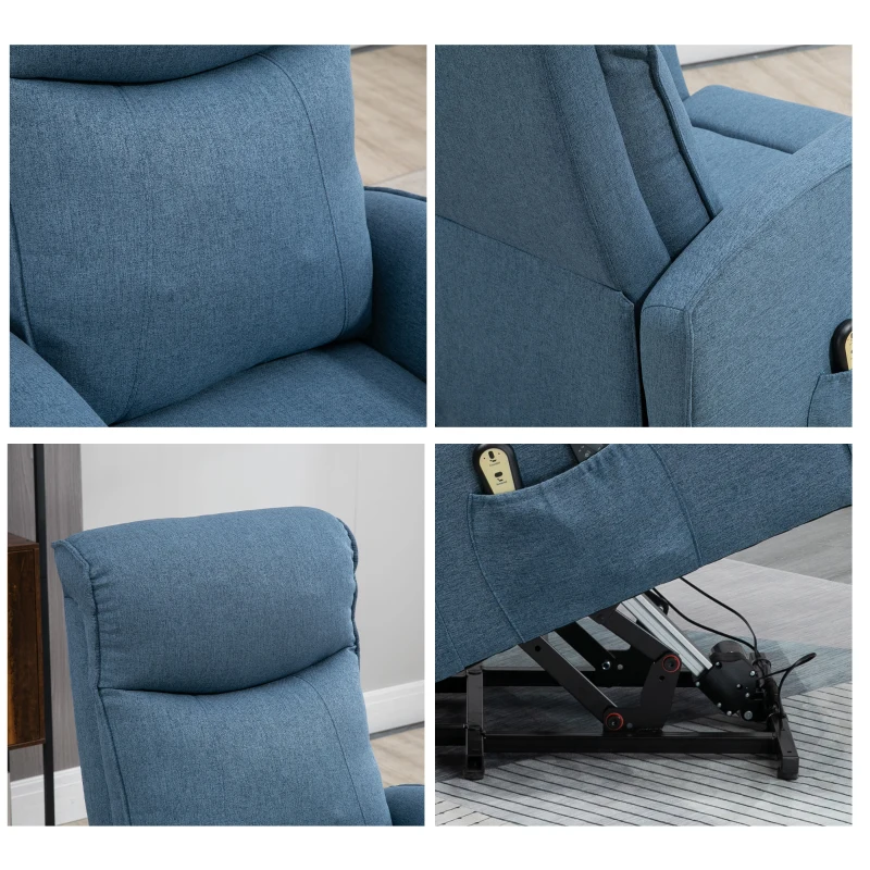 HOMCOM Fotoliu Relaxant Electric cu 8 Puncte de Masaj, Înclinare la 135° și 2 Telecomenzi, Albastru