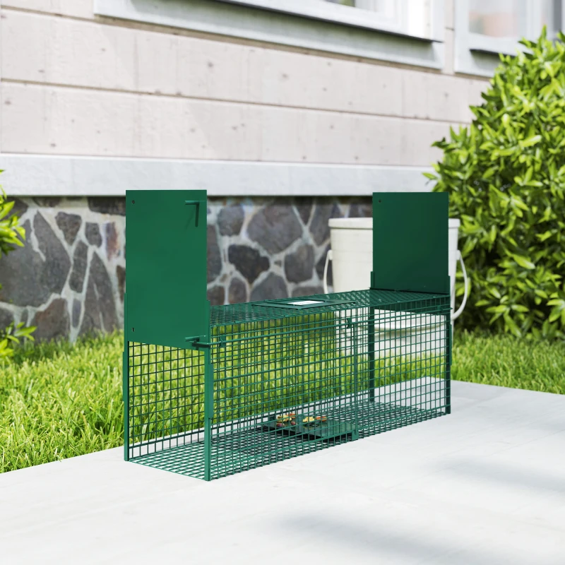 Outsunny Animal Trap Cage, Humane Rat Trap with Double Doors, Squirrel Trap for Indoors & Outdoors, Catch and Release Mice, Rats, Rodents, 60 x 18 x 20 cm, Green
