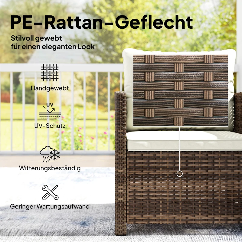 Outsunny Rattan Bistroset, 3 teiliges Gartenmöbel-Set mit 2 Sessel, 2-Ebene Glastisch, abnehmbar Sitzkissen Cremeweiß