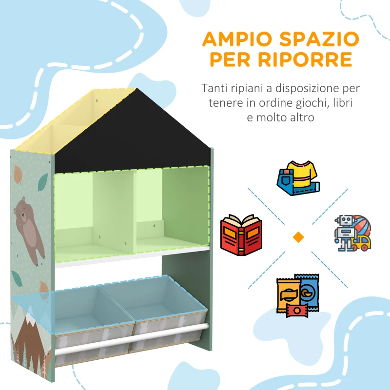 ZONEKIZ Scaffale Portagiochi per Bambini con Ripiani e Cassetti Rimovibili, Verde