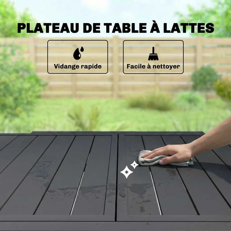 Outsunny Table de jardin extensible pour 4 à 6 personnes, 160/80 x 80 x 75 cm, table à manger extérieure en aluminium, noir