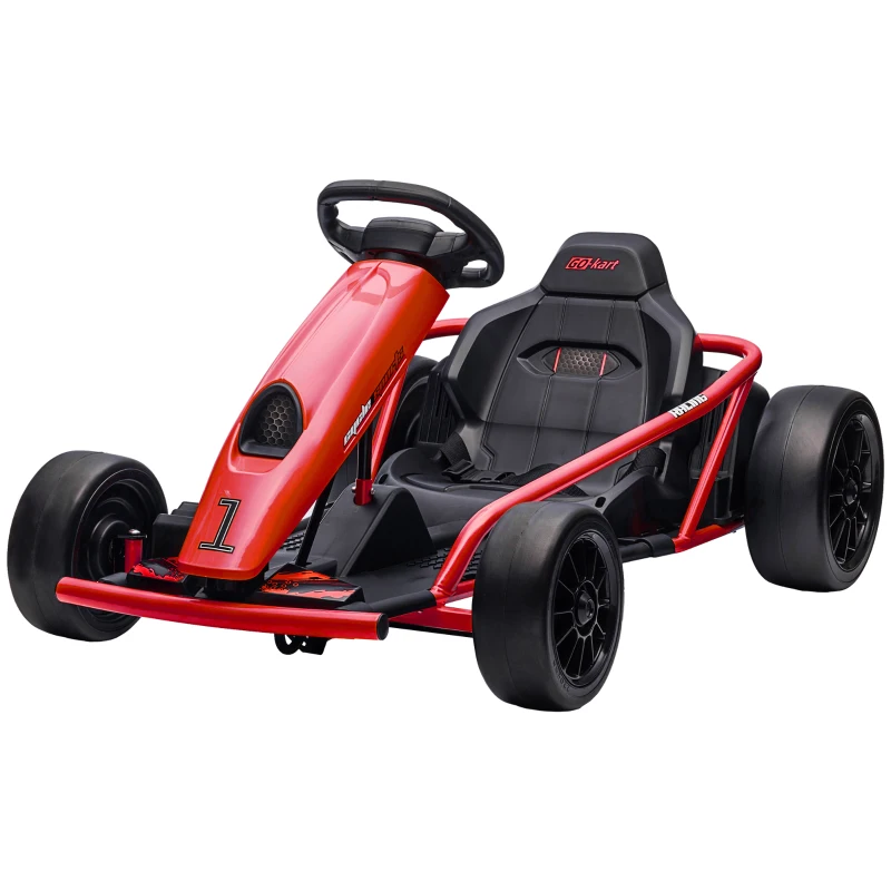 HOMCOM 24V elektrische go-kart voor kinderen, tot 13 km/u, met driftfunctie, 2 motoren, rood, 8-12 jaar