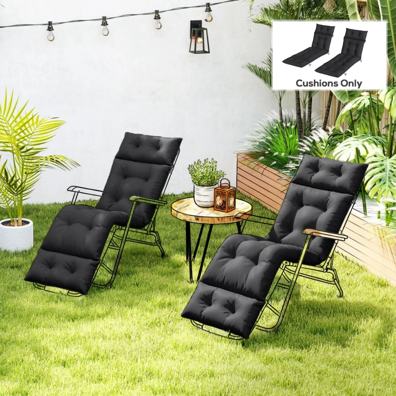 Outsunny Set of Two 190 x 56cm Sun Lounger Cushions - Black