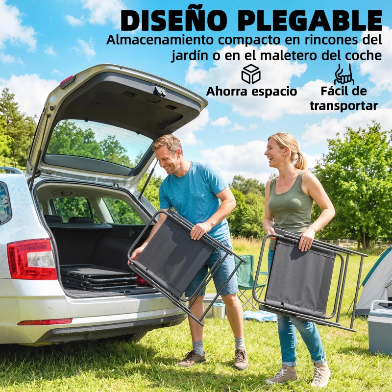 Outsunny Pack de 4 Sillas de Camping Plegables con Respaldo Alto Asiento Ancho y Reposabrazos Tela Textilene Transpirable Negro