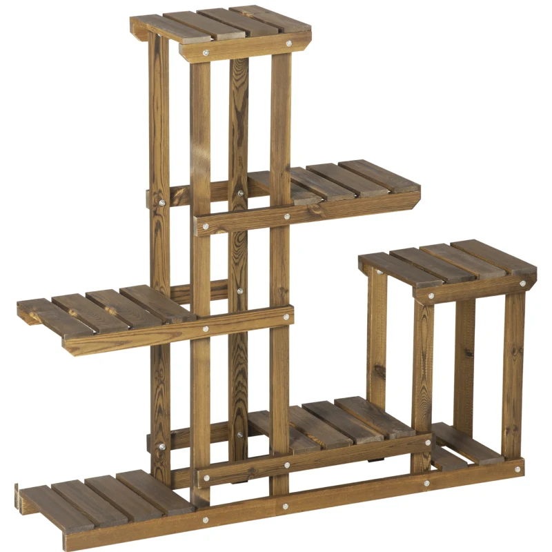 Outsunny Étagère à Fleurs en Bois Supports de Pots Porte Plante 6 tablettes - dim. 100L x 25l x 97H cm - Bois Massif de pin pour Intérieur Jardin Terrasse Balcon