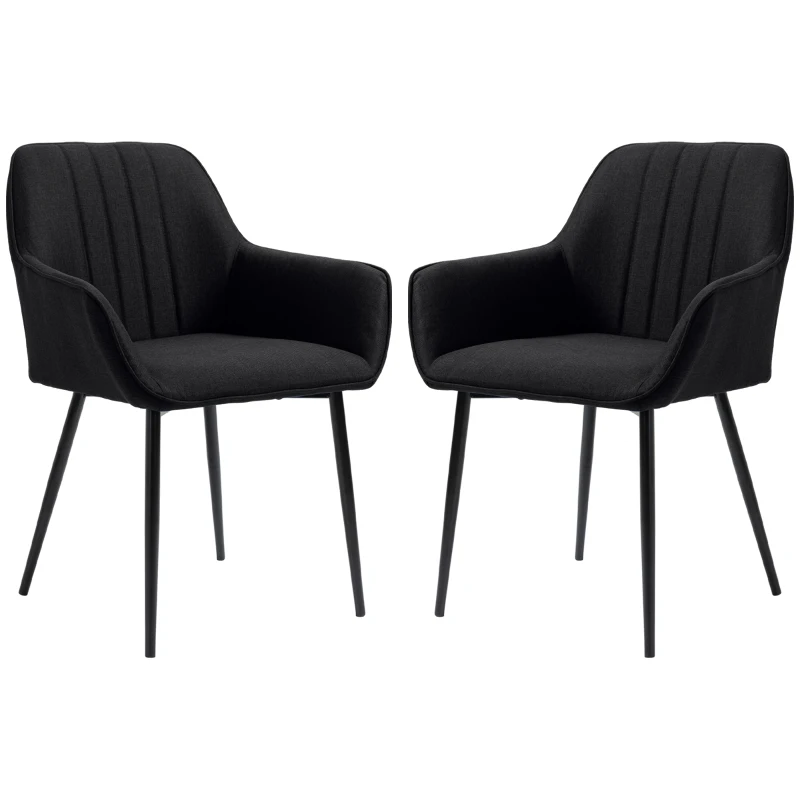 HOMCOM Chaises de Salle à Manger Chaises de Visiteur Design scandinave - Lot de 2 chaises - Pieds effilés métal Noir