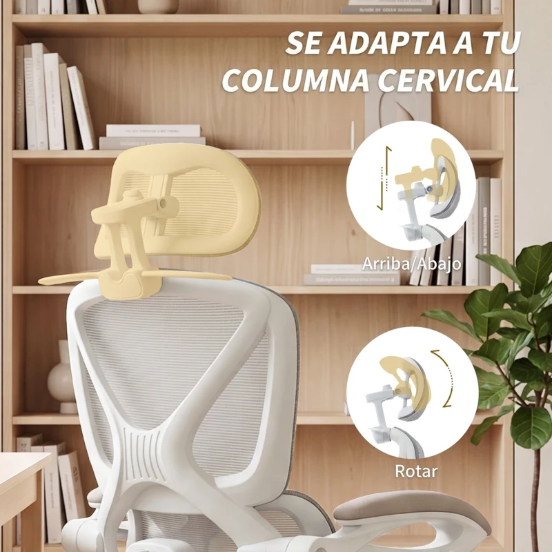 HOMCOM Silla de Escritorio de Malla Reclinable con Reposacabezas Soporte Lumbar Reposapiés y Altura Regulable Gris Claro