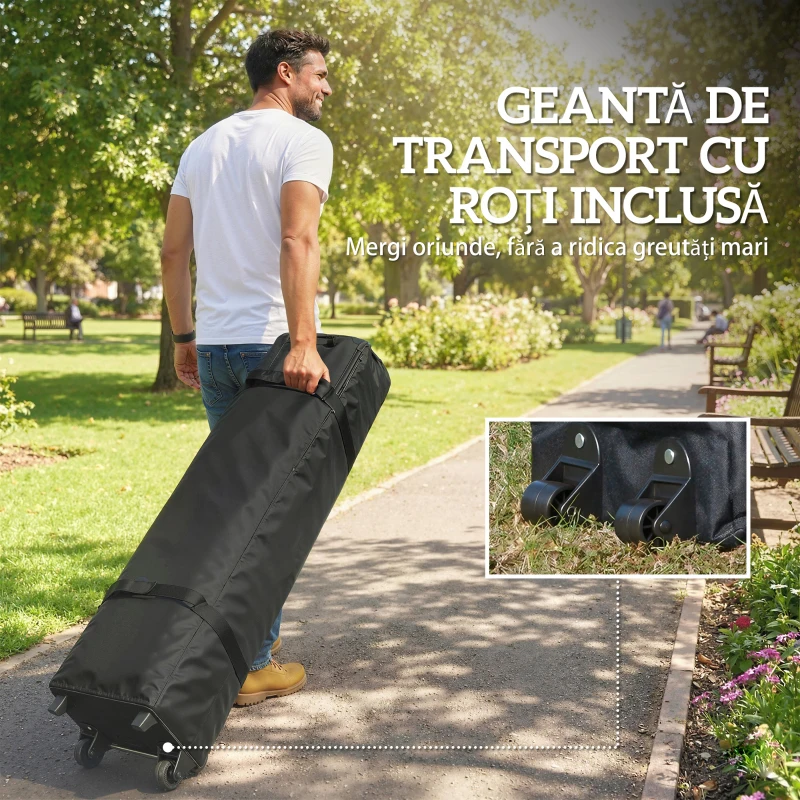 Outsunny Pavilion 3x3 m Pop-Up cu Buzunare, UPF 50+, cu Saci de Nisip și Geantă cu Roți