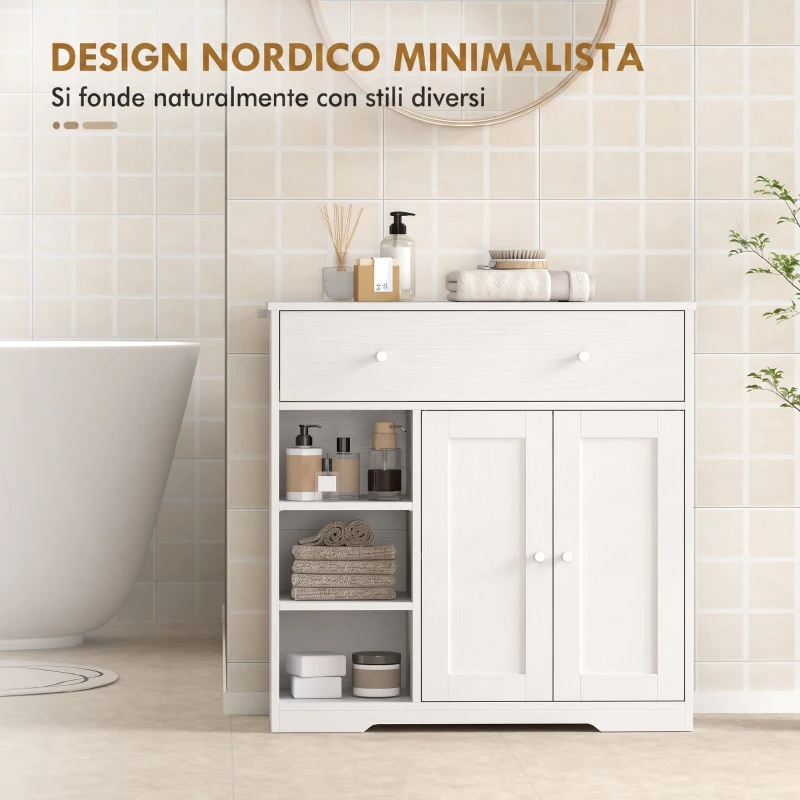 HOMCOM Mobiletto da Bagno da Terra con Cassetto e Anta, Bianco