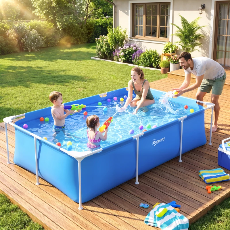 Outsunny Piscina Desmontable Tubular 252x152x65 cm 2163L con Depuradora de Cartucho 1200L/H Piscina Rectangular de Exterior para Adultos y Niños Azul