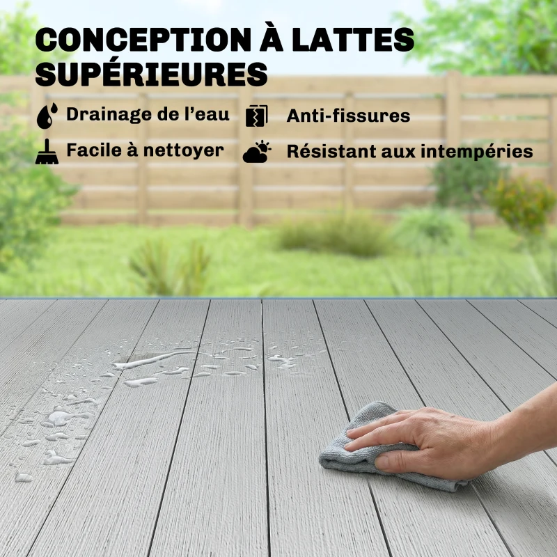 Outsunny Table de jardin pour 4 à 6 personnes, table à manger extérieure avec plateau à lattes, 140 x 90 x 74 cm, gris