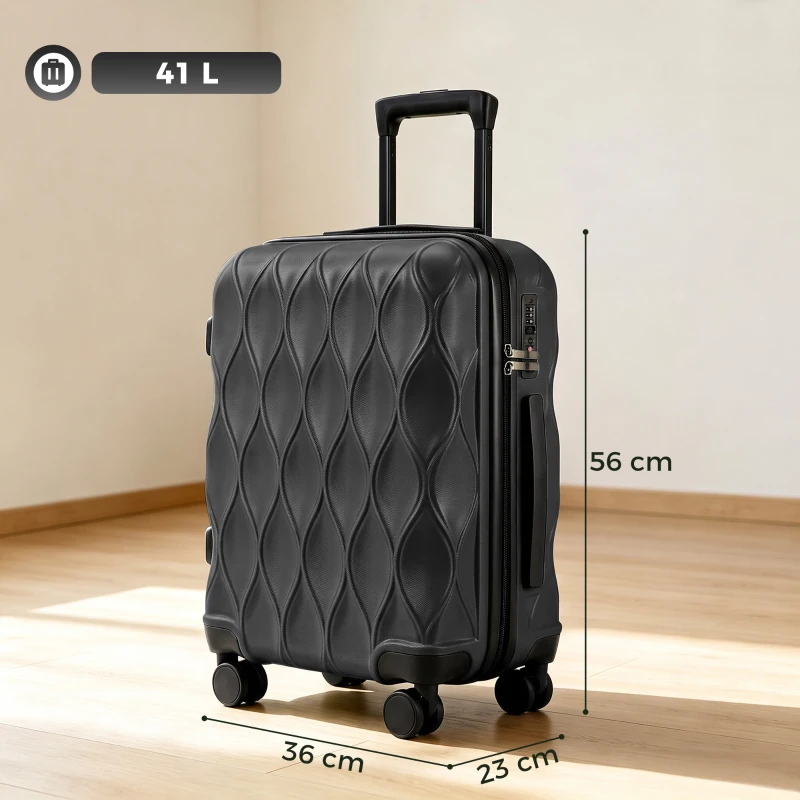HOMCOM 56cm 41L Suitcase, Lightweight ABS Hard Shell Carry On Luggage with TSA Lock, Spinner Wheels, Telescopic Handle, Black