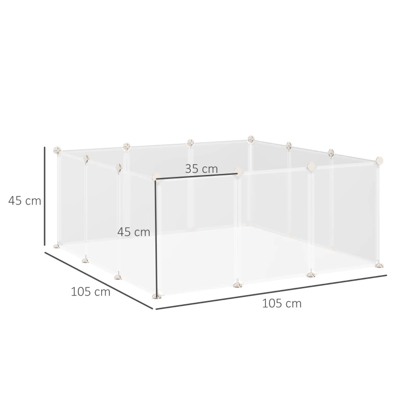 PawHut Pet Playpen DIY Small Animal Cage Open Enclosure Portable Plastic Fence 12 Panels for Hedgehog Guinea Pig White