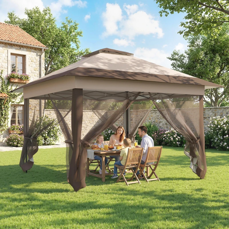 Outsunny Tonnelle barnum de jardin pop-up pliant acier polyester moustiquaires + sac de transport à roulettes kaki marron