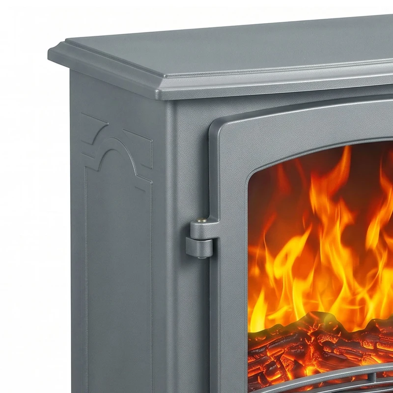 HOMCOM Electric Fireplace, Freestanding Electric Fire with Realistic Flame Effect, Log Burner, 1000W/ 2000W, Grey