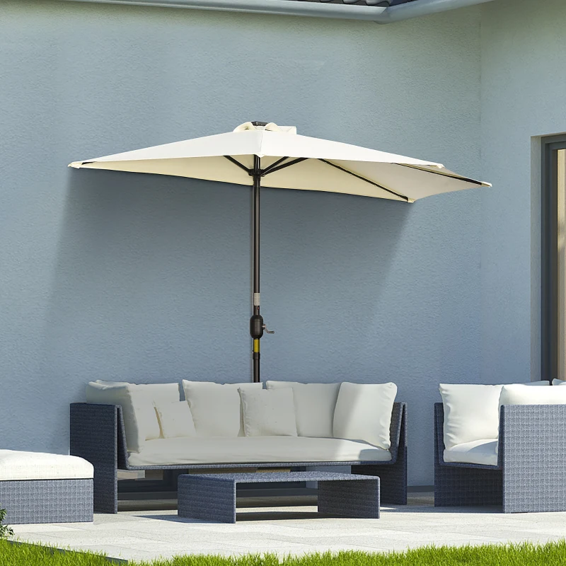 Outsunny Ombrellone Semicircolare con Manovella, 20 Luci LED e Pannello Solare, 265x135x240 cm, Beige