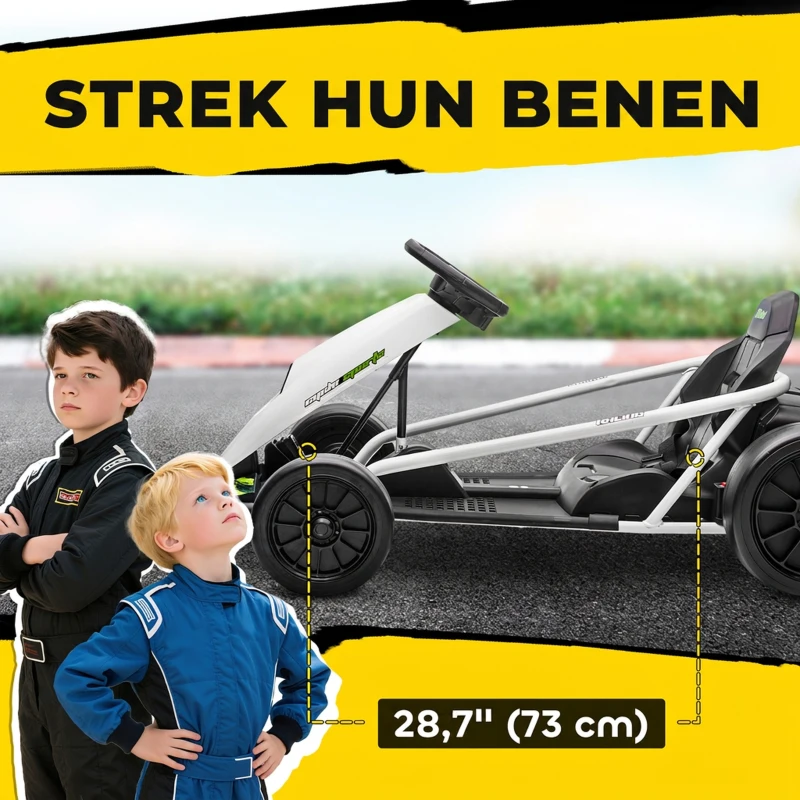 HOMCOM 24 V Elektrische Go-Kart voor Kinderen Tot 13 km/h Gokart met Driftfunctie, Drift-Kart met 2 motoren voor 8–12 jaar Wit