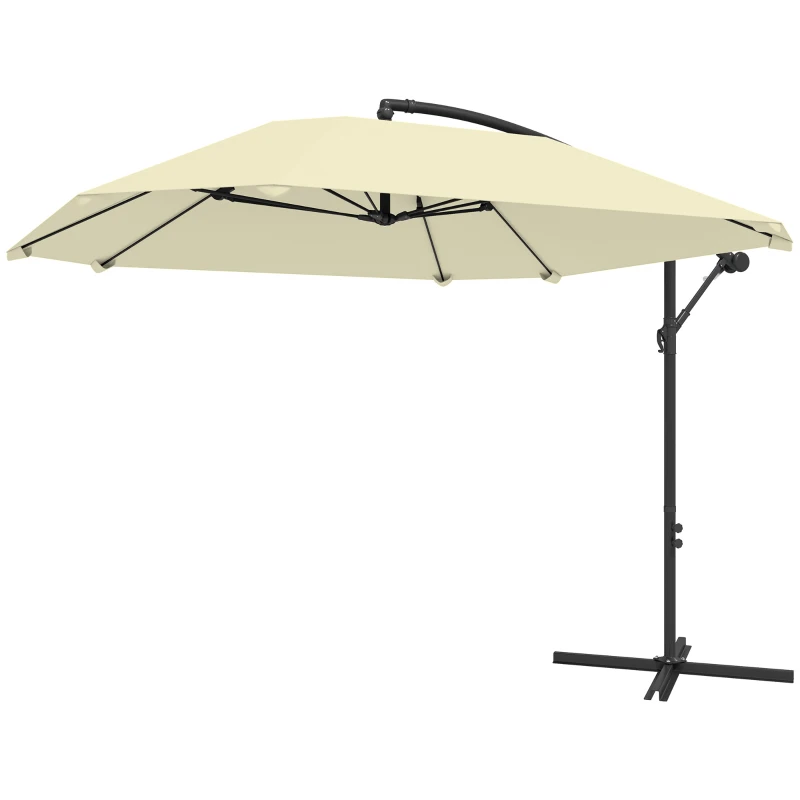 Outsunny Ombrellone a Sbalzo con Copertura Regolabile e Base a Croce, in Metallo e Poliestere, 260x304x245 cm, Crema