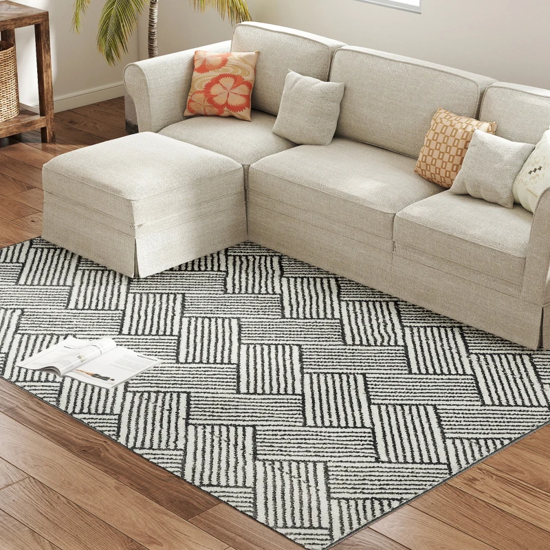 HOMCOM Tapis salon 200 x 140 cm poils courts lavable en machine hypoallergénique pour salon, chambre à coucher, bureau, gris
