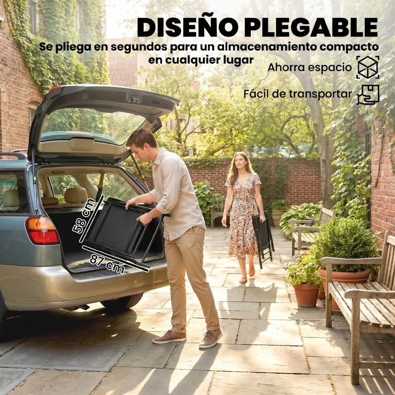 Outsunny Conjunto de 4 Sillas de Jardín Exterior Plegables con Respaldo Alto y Reposabrazos para Terraza Playa 58x62x97 cm Negro