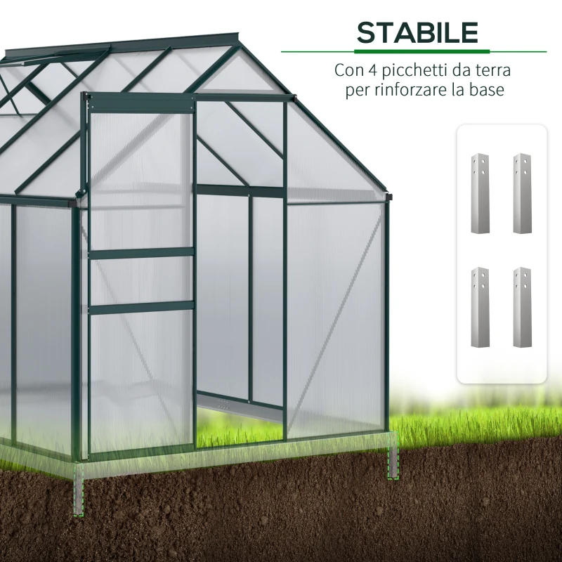 Outsunny Serra da Giardino in Policarbonato, Metallo e Alluminio, Anti-UV e Antivento, 190x253x199cm, Verde