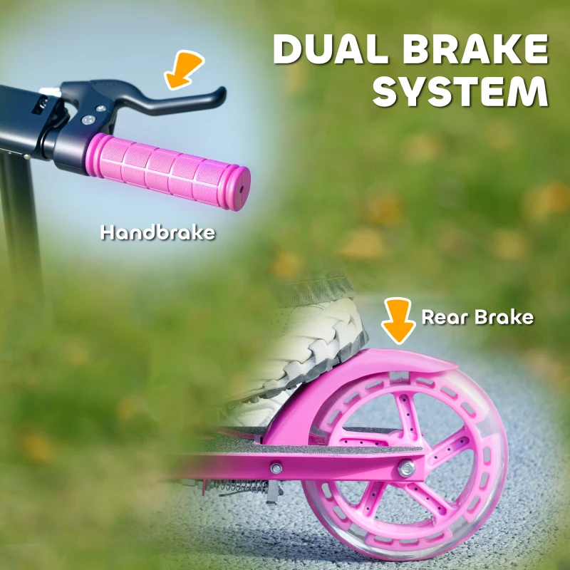 AIYAPLAY Scooter for Kids Aged 3-8 Years, with Adjustable Handle, Two Light Up Wheels, Handbrake, Rear Brake, Pink