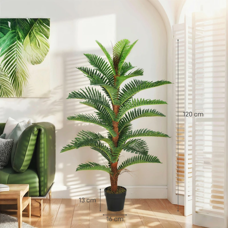 HOMCOM Palmier Artificiel palmier 120 cm avec 24 Feuilles en PEVA, Plante Décorative avec Pot en Plastique, Vert