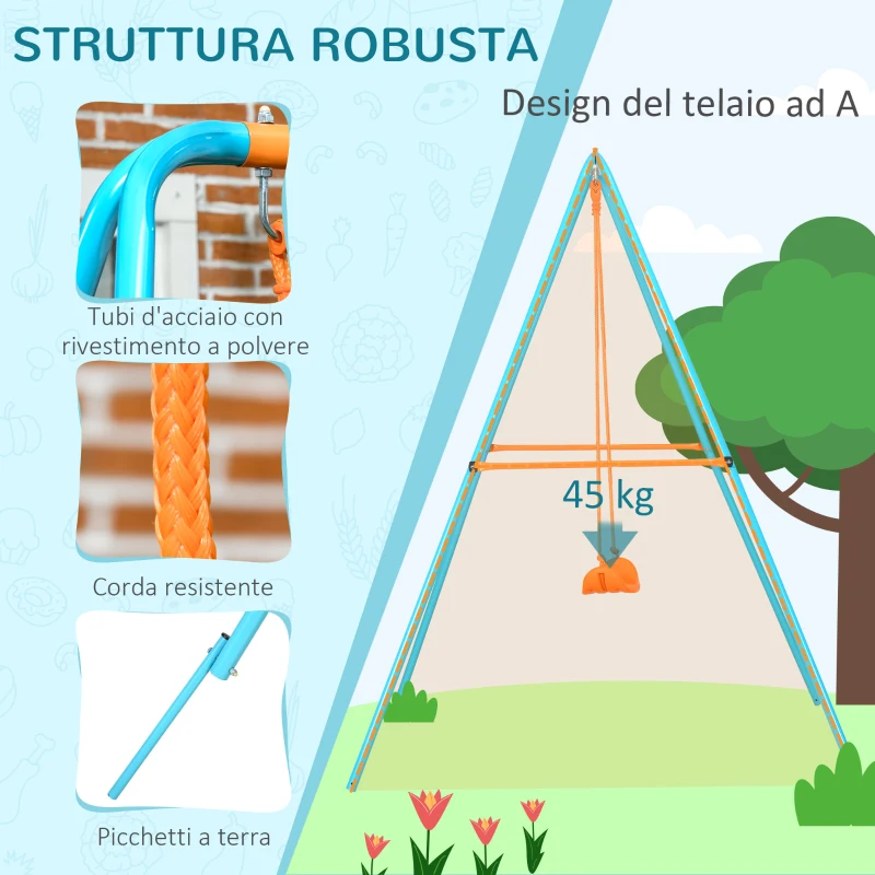 Outsunny Altalena per Bambini 3-8 Anni da Giardino in Acciaio e PE con Seggiolino e Picchetti, 163x145x181 cm