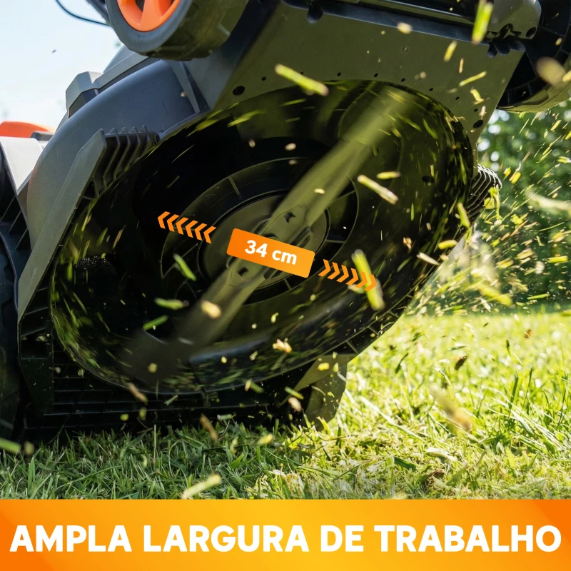 Outsunny Cortador de Relva a Bateria Sem Fios 18V com 2 Baterias de 4Ah, Largura de Corte de 34 cm e Função de Mulching, Motor 700 W
