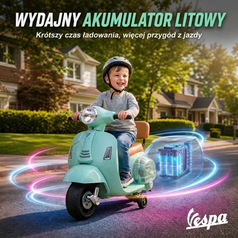 AIYAPLAY Elektryczny motorek dziecięcy Mini Vespa GTS 6V z akumulatorem litowym, ergonomiczne siedzisko i oparcie 1,5-3 lat