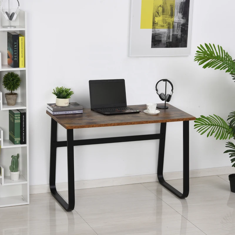 HOMCOM Schreibtisch, Computertisch, PC Tisch, Bürotisch,Industrie-Design, Spanplatte, Stahl, Braun 115 x 58 x 74,5 cm
