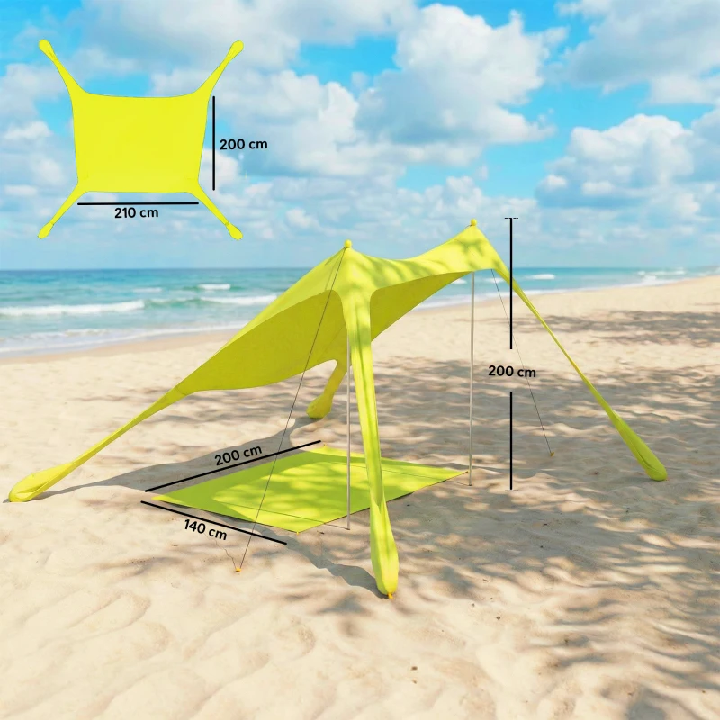 Outsunny Tenda de Praia Dobrável com Tapete UPF50+ Postes de Alumínio Pá Estacas e Bolsa de Transporte 208x200 cm Verde