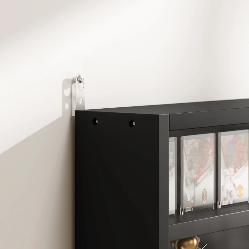 HOMCOM Vetrina per Collezione da Parete a 4 Ripiani Regolabili, in Vetro e Legno, 80x9.5x60 cm, Nero