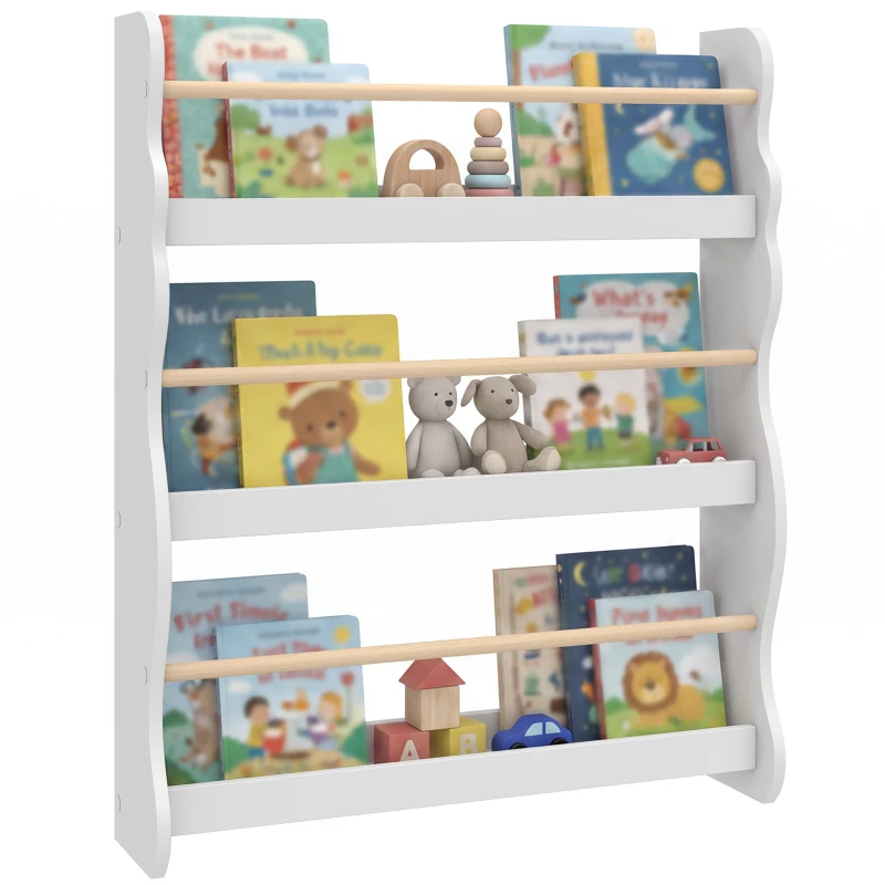 AIYAPLAY Bibliotecă Montessori pentru Copii 3-8 Ani, 3 Rafturi, 60x15x73 cm, pentru Cameră, Alb