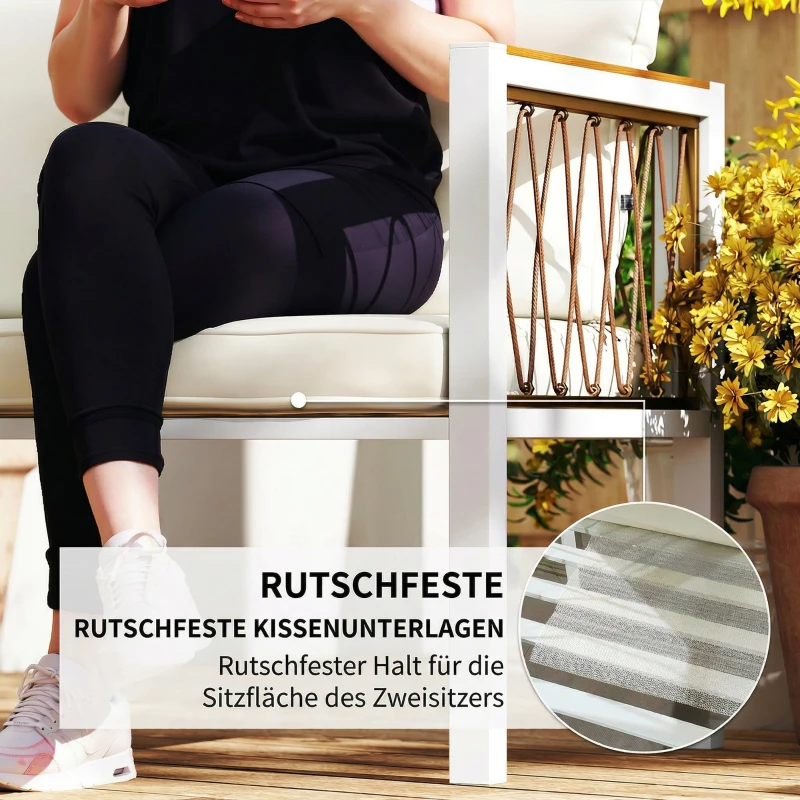 Outsunny Gartenmöbel Set 4-teilig Polyrattan Lounge-Set mit Zweisitzer 2 Sessel Glastisch abnehmbar Kissen rutschfesten Matte