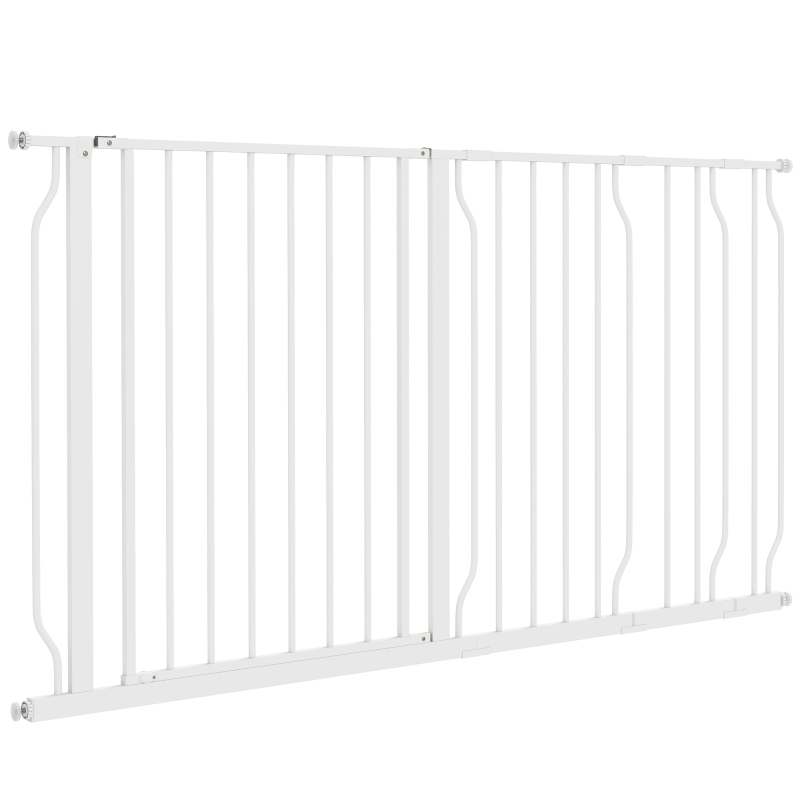 PawHut Barrière de sécurité chien barrière extensible 75-145 x 76 cm barrière escaliers couloirs portes sans perçage en acier et ABS blanc