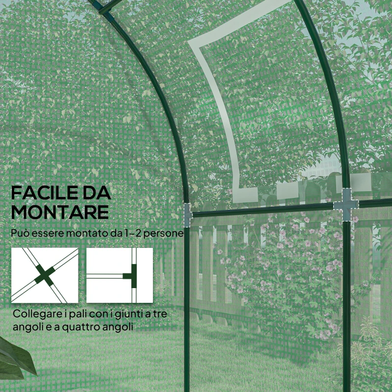 Outsunny Serra da Giardino a Tunnel con Porte e Finestre Avvolgibili in PE Verde, 180x180x200cm