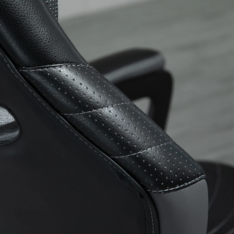 Vinsetto Computer Gaming Chair, Desk Chair with Breathable PU Leather Back and Seat, Soft Padded Armrests, and Rolling Wheels for Adults and Gamers, Black