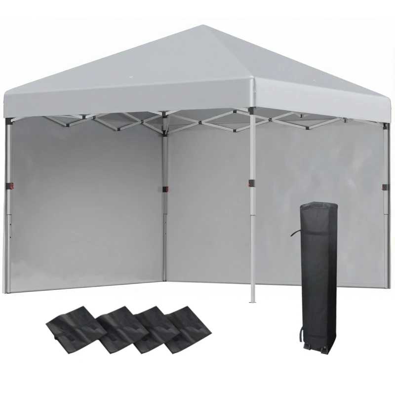 Outsunny Faltpavillon, zwei Seitenwände, Tragetasche, Stahlrahmen, hellgrau, 3 x 3 x 2,7 m