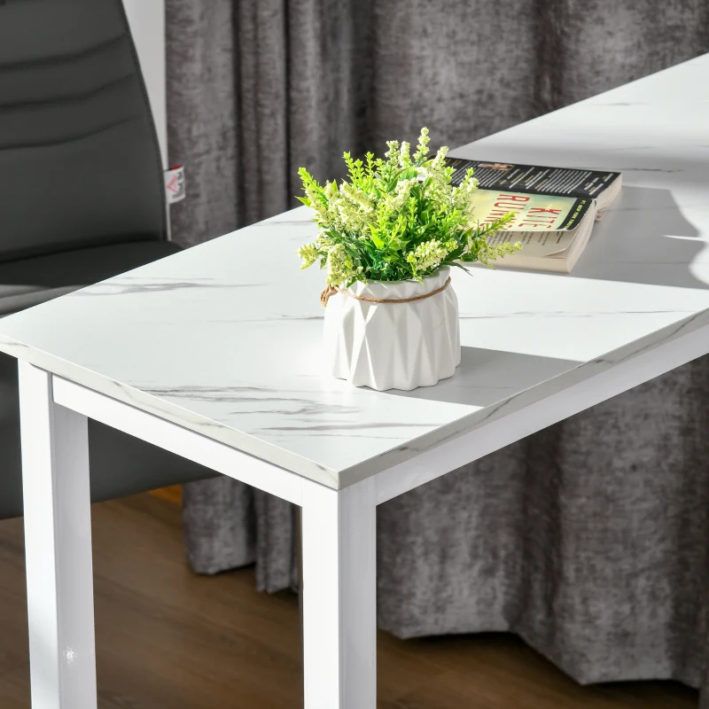 HOMCOM Table de bar table haute de cuisine mange-debout 120 x 40 x 100 cm châssis piètement acier, plateau aspect marbre blanc