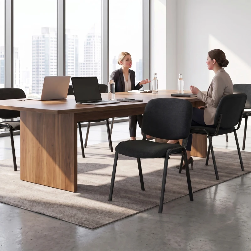 HOMCOM Linen-Look Fabric Reception Chairs, Stackable Meeting Chairs Set of 4 with Backrest, Padded Seat for Office, Black
