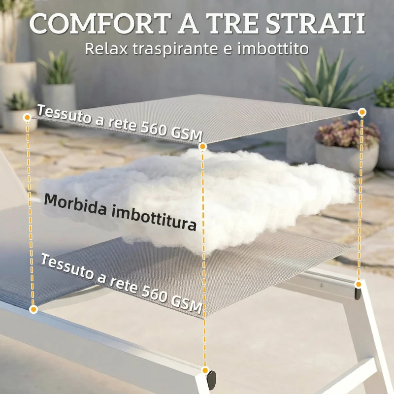 Outsunny Lettino Prendisole Reclinabile a 6 Posizioni in Alluminio e Texteline, 64x181x90 cm, Grigio Chiaro