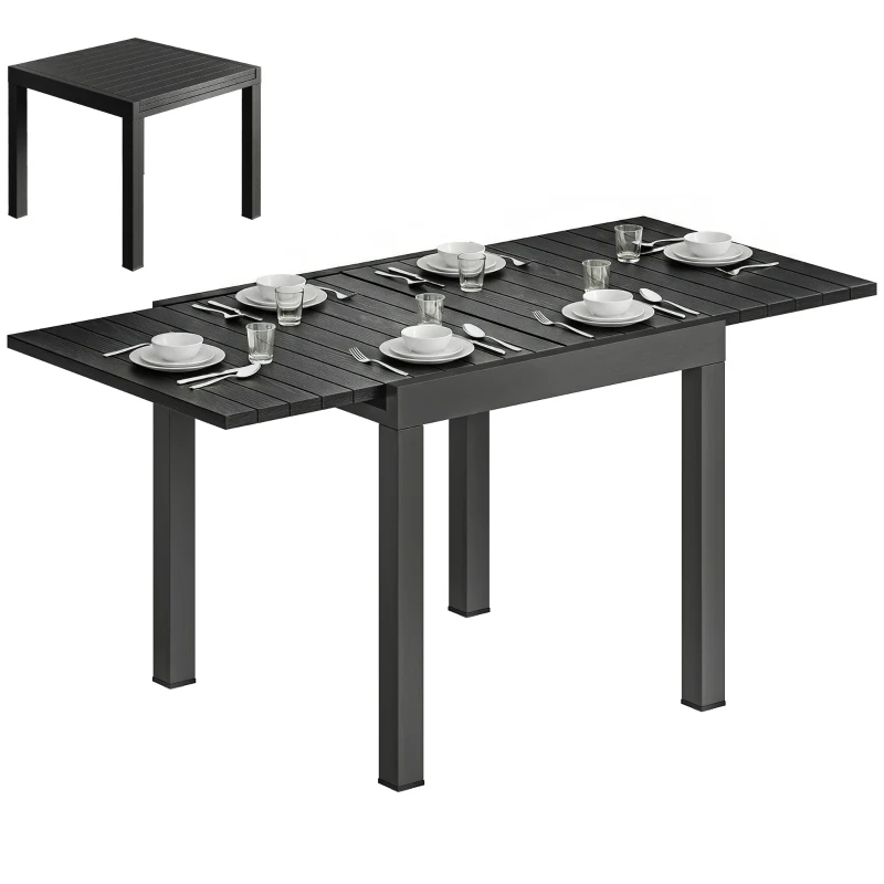 Outsunny Table de jardin extensible pour 4-6 personnes avec rallonge auto-stockée aluminium avec effet bois 80-160 x 80 cm noir