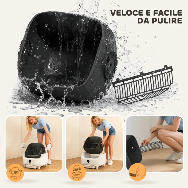 PawHut Lettiera Autopulente con Design Aperto, Sensori di Sicurezza e Deodorante, in PP e ABS, 50x54x55 cm, Bianco